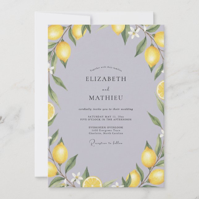 Invitation Mariage Eucalyptus Citron Jaune Brouillard (Devant)