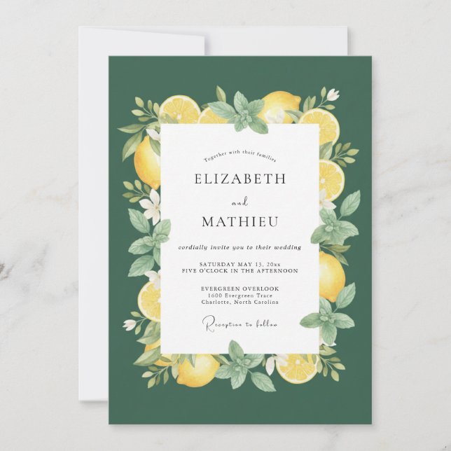 Invitation Mariage Eucalyptus Citron Jaune Émeraude (Devant)