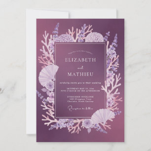 Invitation Mariage Eucalyptus Coquillage Marine Plum