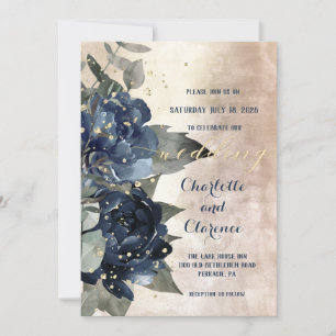 Invitation Mariage Eucalyptus de Champagne Gold Navy