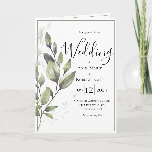 Invitation Mariage Eucalyptus de verdure rustique (Devant)