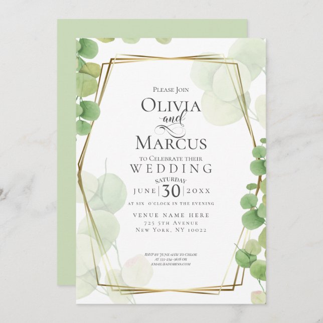 Invitation MARIAGE | Eucalyptus du printemps moderne (Devant / Derrière)