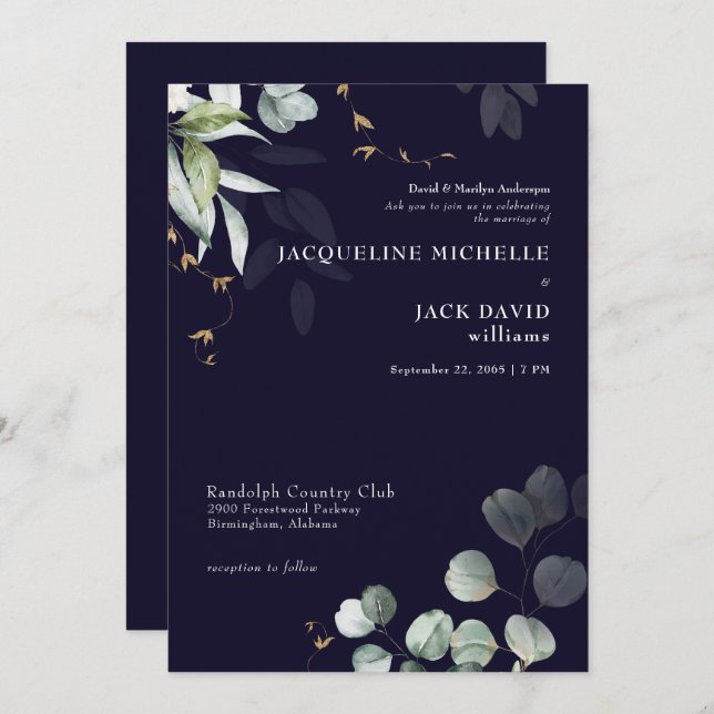 Invitation Mariage Eucalyptus Elegance Brides de la Marine (Devant / Derrière)