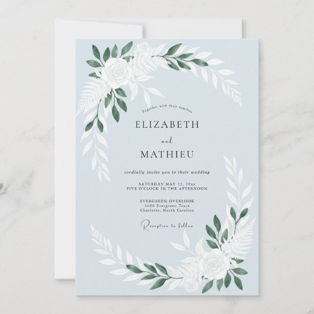 Invitation Mariage Eucalyptus Endommagé au Feuillage Bleu Aci (Devant)