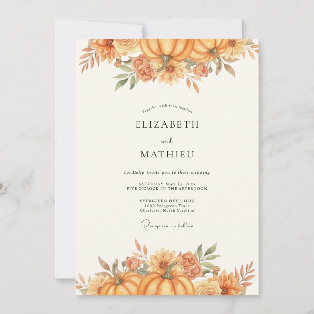 Invitation Mariage Eucalyptus et Citrouille Automne Doré (Devant)