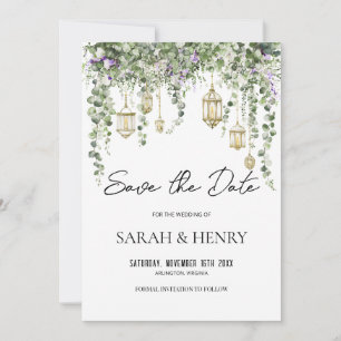 Invitation Mariage Eucalyptus et Lanterne Dorée