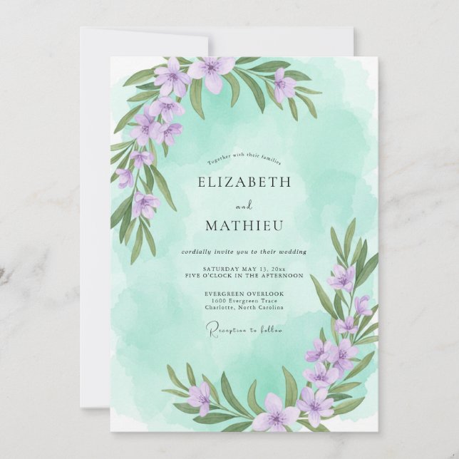 Invitation Mariage Eucalyptus et Lilas Menthe (Devant)