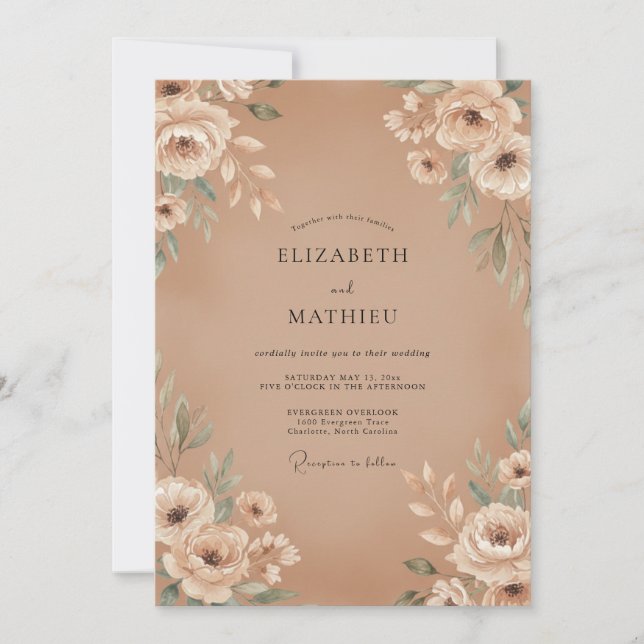 Invitation Mariage Eucalyptus et Renoncule Beige (Devant)