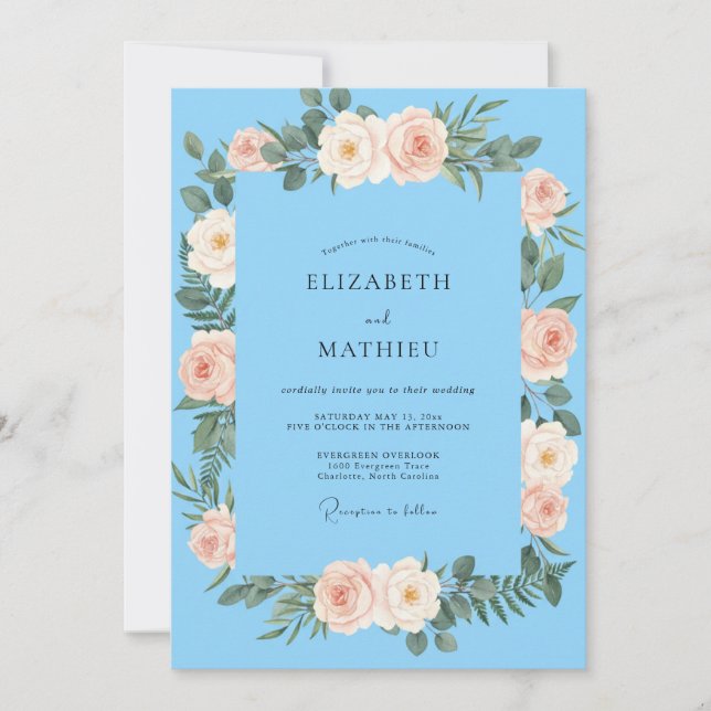 Invitation Mariage Eucalyptus Feuillage Abricot Ciel (Devant)