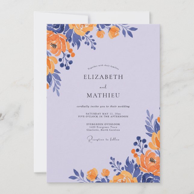 Invitation Mariage Eucalyptus Feuillage Ambre Lavande (Devant)