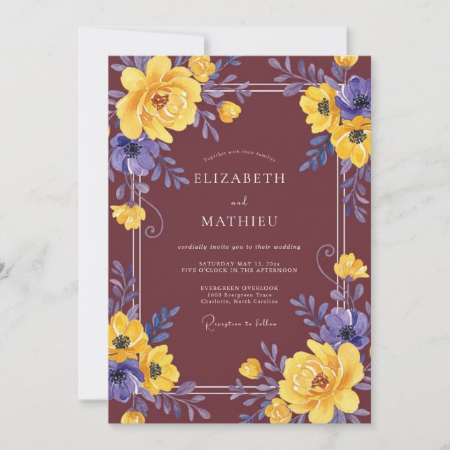Invitation Mariage Eucalyptus Feuillage Améthyste Ocre (Devant)
