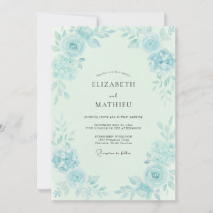 Invitation Mariage Eucalyptus Feuillage Aqua Glacé