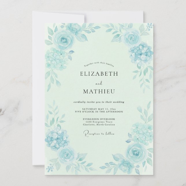 Invitation Mariage Eucalyptus Feuillage Aqua Glacé (Devant)