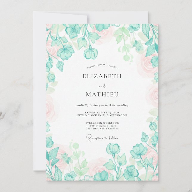Invitation Mariage Eucalyptus Feuillage Aqua Menthe (Devant)