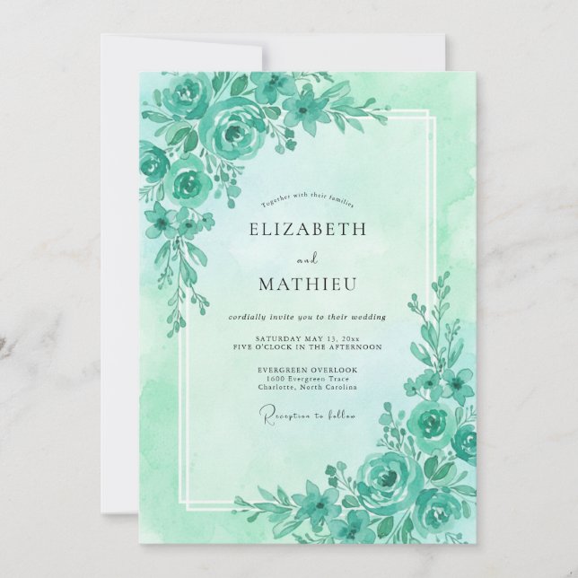 Invitation Mariage Eucalyptus Feuillage Aqua Mousse de Mer (Devant)