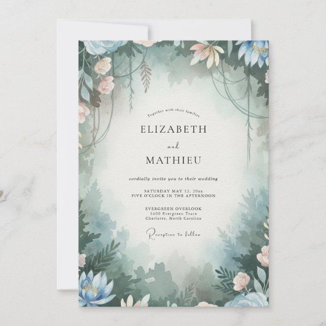 Invitation Mariage Eucalyptus Feuillage Ardoise Aqua (Devant)