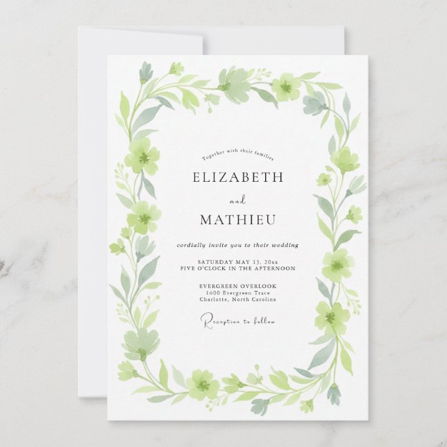 Invitation Mariage Eucalyptus Feuillage Argent Chartreuse (Devant)
