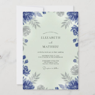 Invitation Mariage Eucalyptus Feuillage Argent Indigo