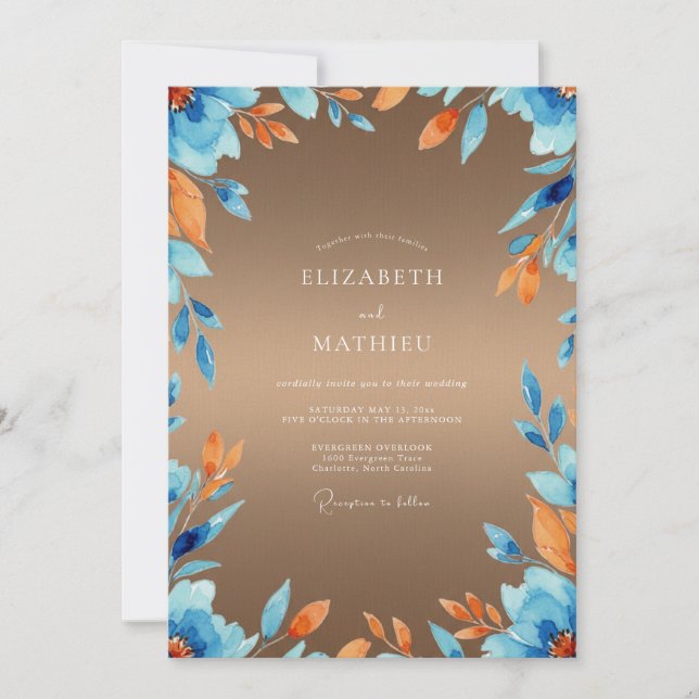 Invitation Mariage Eucalyptus Feuillage Azur Ambre (Devant)