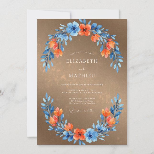 Invitation Mariage Eucalyptus Feuillage Azur Cuivre (Devant)