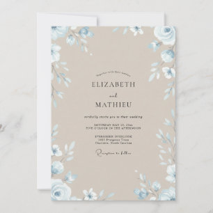 Invitation Mariage Eucalyptus Feuillage Bleu Acier Taupe