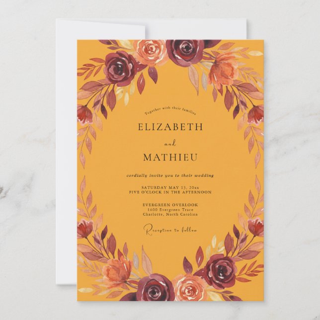 Invitation Mariage Eucalyptus Feuillage Bourgogne Rouille (Devant)