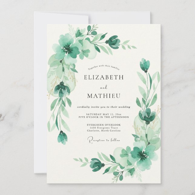 Invitation Mariage Eucalyptus Feuillage Céladon Mousse de Mer (Devant)