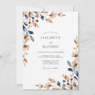 Invitation Mariage Eucalyptus Feuillage Champagne Indigo