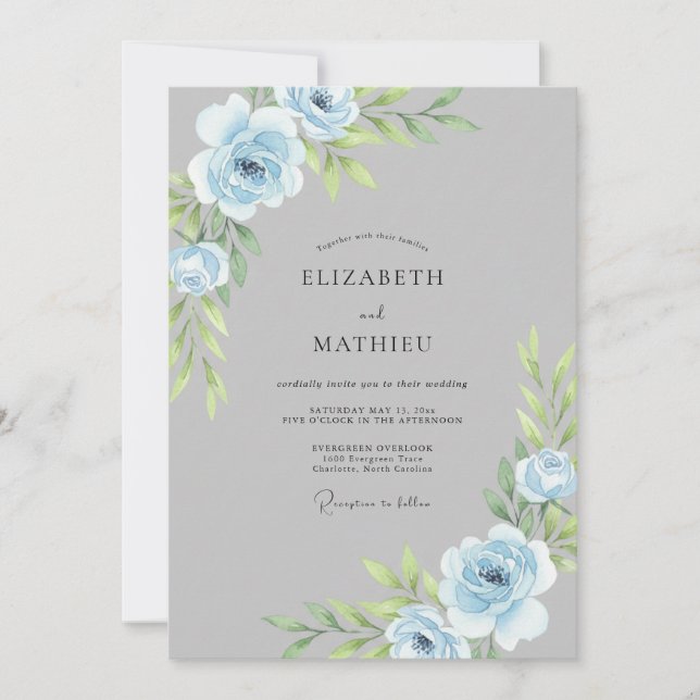 Invitation Mariage Eucalyptus Feuillage Ciel Argenté (Devant)