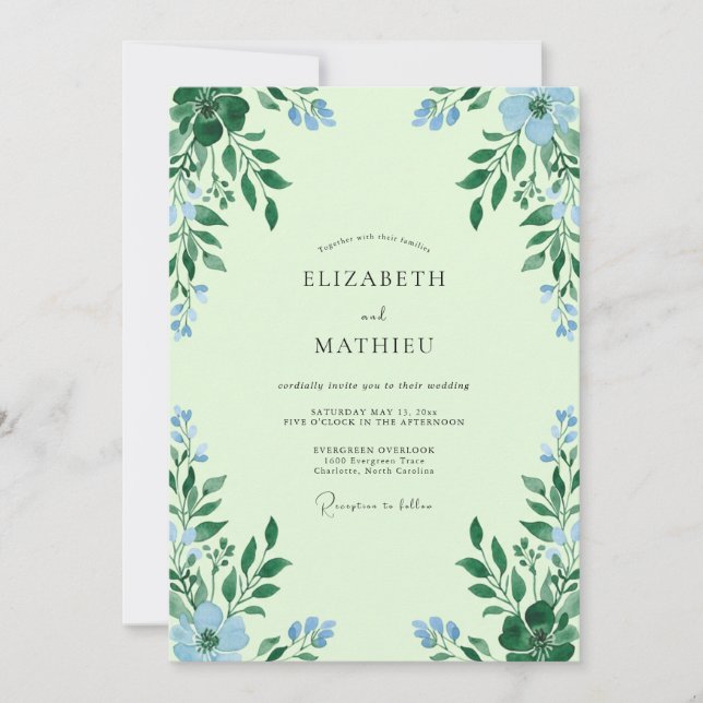 Invitation Mariage Eucalyptus Feuillage Ciel Menthe (Devant)