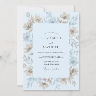 Invitation Mariage Eucalyptus Feuillage Crème Azur