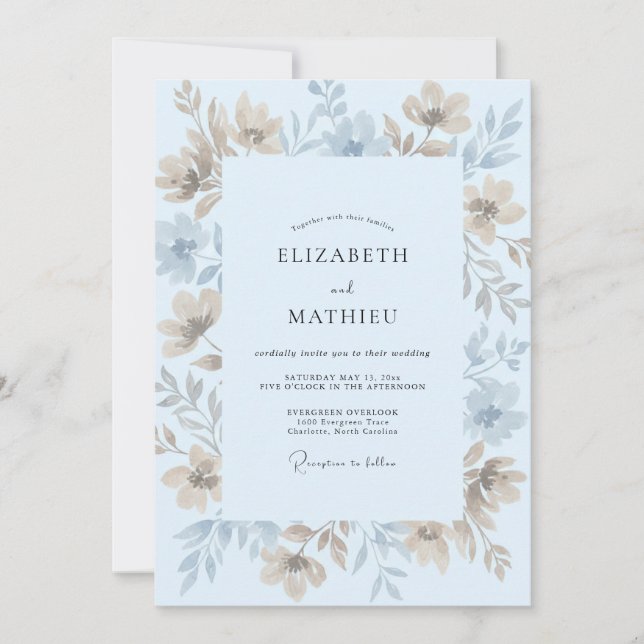 Invitation Mariage Eucalyptus Feuillage Crème Azur (Devant)