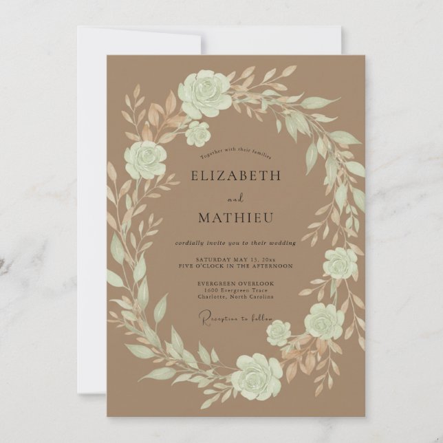 Invitation Mariage Eucalyptus Feuillage Crème Taupe (Devant)