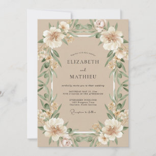 Invitation Mariage Eucalyptus Feuillage Crème Taupe Antique
