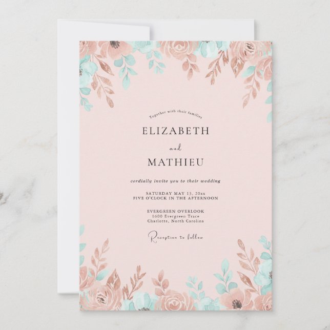 Invitation Mariage Eucalyptus Feuillage Cuivre Champagne (Devant)