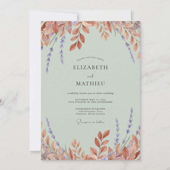 Invitation Mariage Eucalyptus Feuillage Cuivre Sage Mat (Devant)