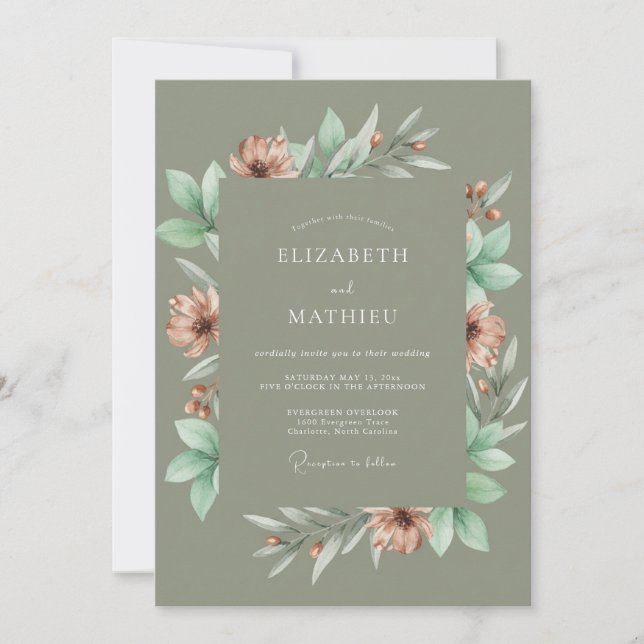 Invitation Mariage Eucalyptus Feuillage Cuivre Taupe (Devant)