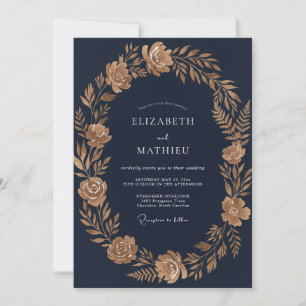 Invitation Mariage Eucalyptus Feuillage Doré de Minuit