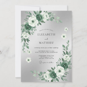 Invitation Mariage Eucalyptus Feuillage Émeraude Argenté