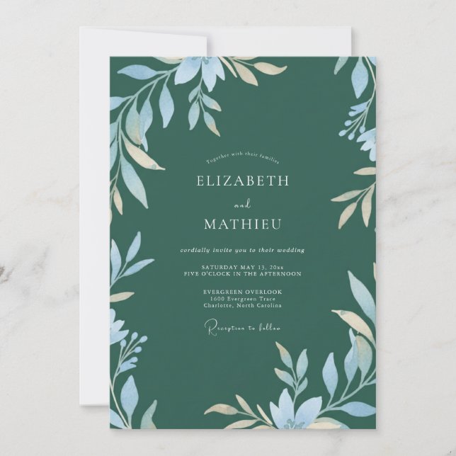 Invitation Mariage Eucalyptus Feuillage Essence Pétrole Argen (Devant)