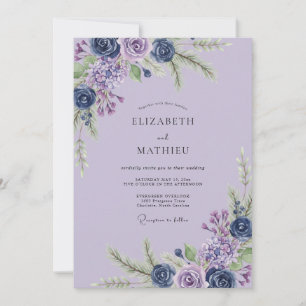 Invitation Mariage Eucalyptus Feuillage Indigo Améthyste