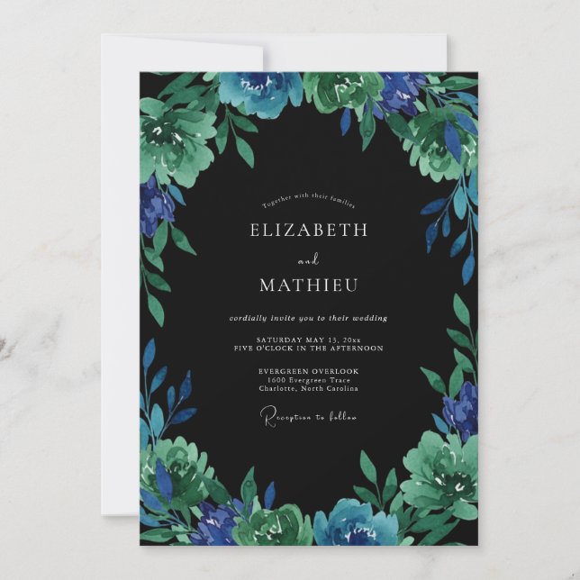 Invitation Mariage Eucalyptus Feuillage Indigo Jade (Devant)