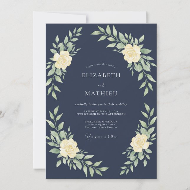 Invitation Mariage Eucalyptus Feuillage Indigo Minuit (Devant)