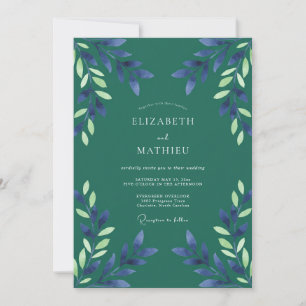 Invitation Mariage Eucalyptus Feuillage Indigo Sarcelle