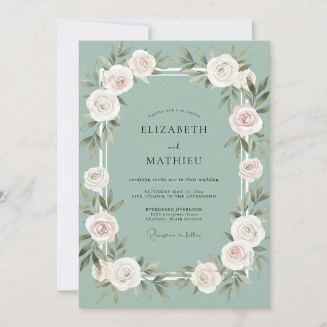 Invitation Mariage Eucalyptus Feuillage Ivoire Mousse de Mer (Devant)