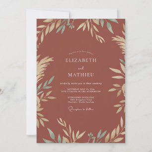 Invitation Mariage Eucalyptus Feuillage Laurier Terre Cuite