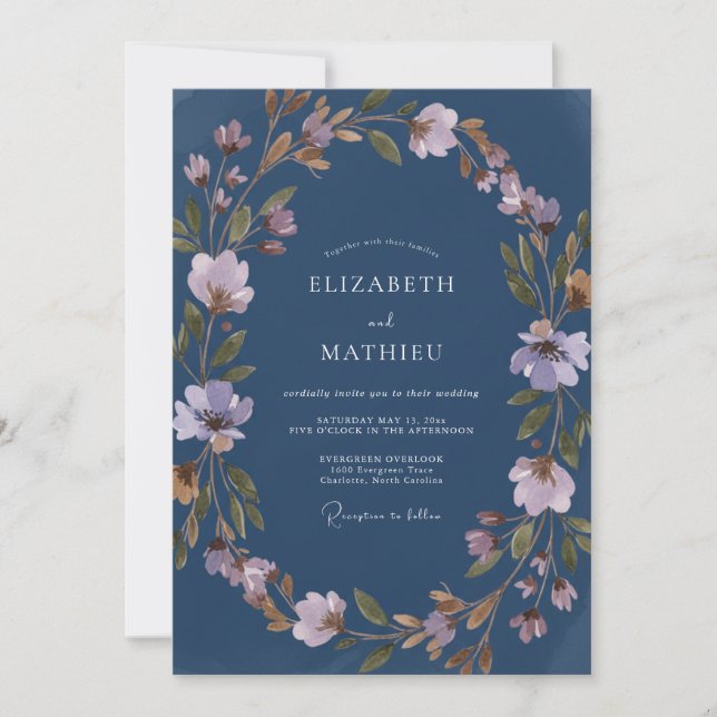 Invitation Mariage Eucalyptus Feuillage Lilas Acier (Devant)