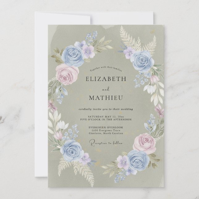 Invitation Mariage Eucalyptus Feuillage Lilas Pervenche (Devant)