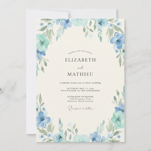 Invitation Mariage Eucalyptus Feuillage Menthe Azur (Devant)