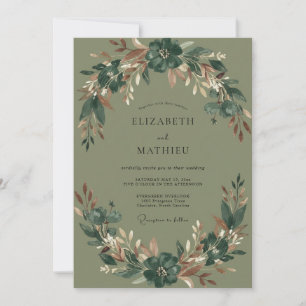 Invitation Mariage Eucalyptus Feuillage Olive Cuivre
